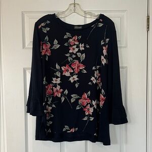 Van Heusen Black Blouse with Pink Floral Design